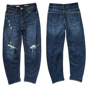 Anthropologie Pilcro The Bow Dark Wash Distressed Barrel Leg Boyfriend Jeans 24